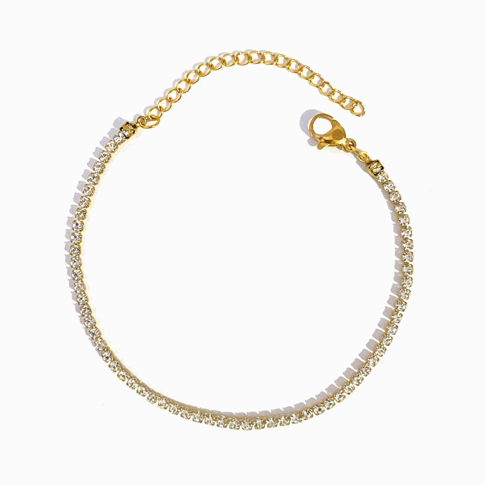 Pulseira de Pé com Brilhantes em Aço Inoxidável