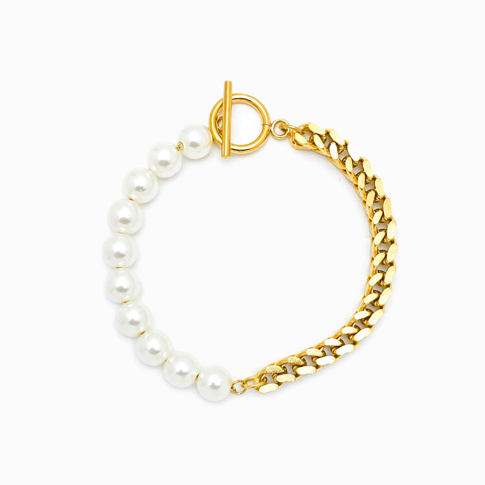 Pulseira com Pérola em Aço Inoxidável